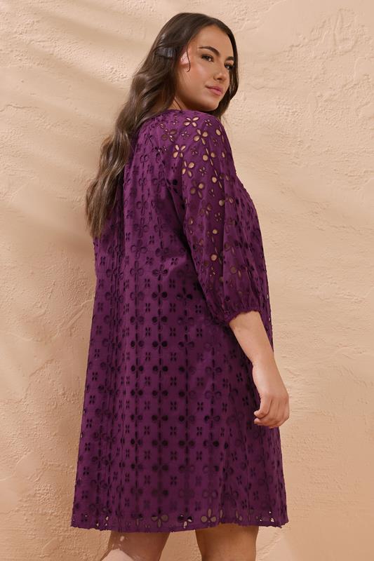 Evans EVANS Curve Purple Long Sleeve Broderie Dress