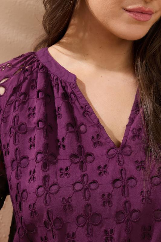 Evans EVANS Curve Purple Long Sleeve Broderie Dress