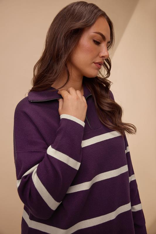 Evans EVANS Curve Purple & White Stripe Quarter Zip Jumper