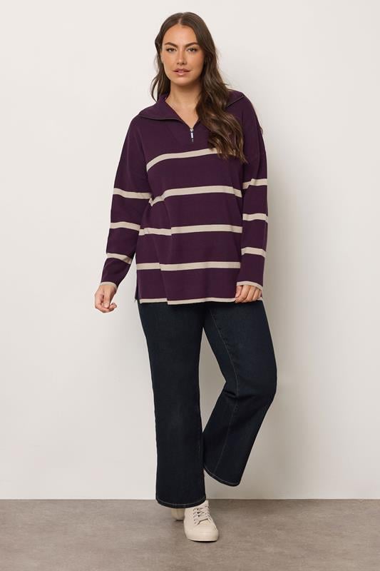 Evans EVANS Curve Purple & White Stripe Quarter Zip Jumper