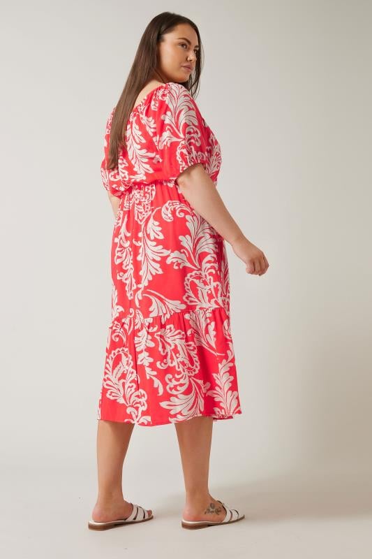 Evans EVANS Curve Red Abstract Print Tiered Midi Dress