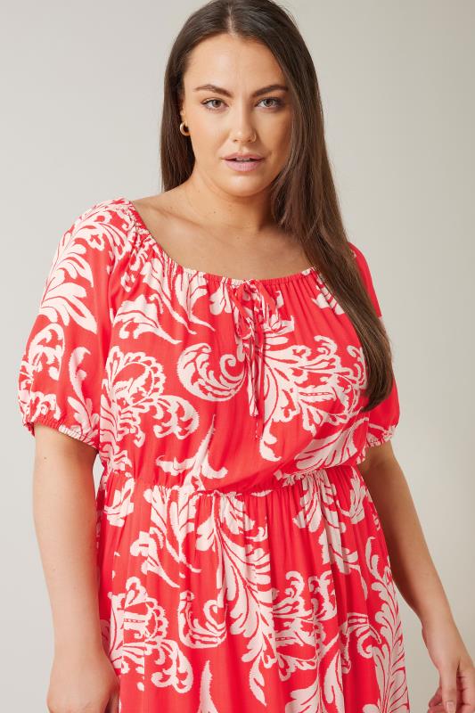 Evans EVANS Curve Red Abstract Print Tiered Midi Dress