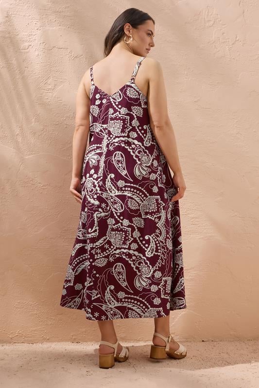 Evans EVANS Curve Red Paisley Print Pleat Front Linen Dress