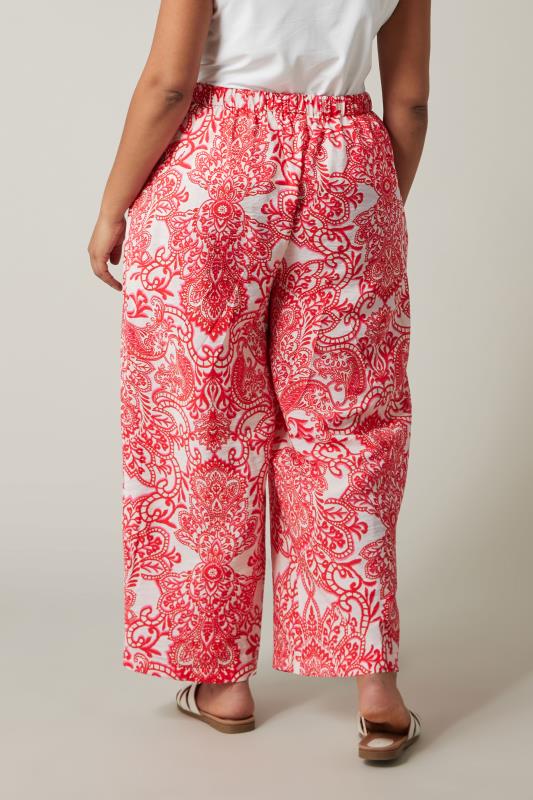 Evans EVANS Curve Red & White Paisley Print Wide Leg Trousers