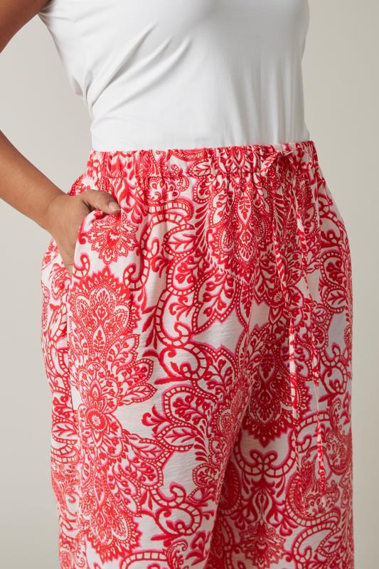 Evans EVANS Curve Red & White Paisley Print Wide Leg Trousers