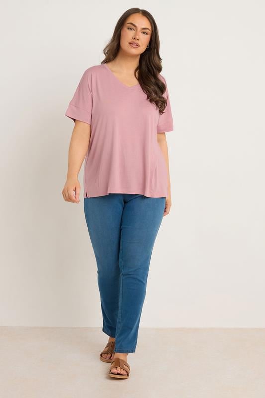 Evans EVANS Curve Rose Pink V-Neck Modal Rich T-Shirt