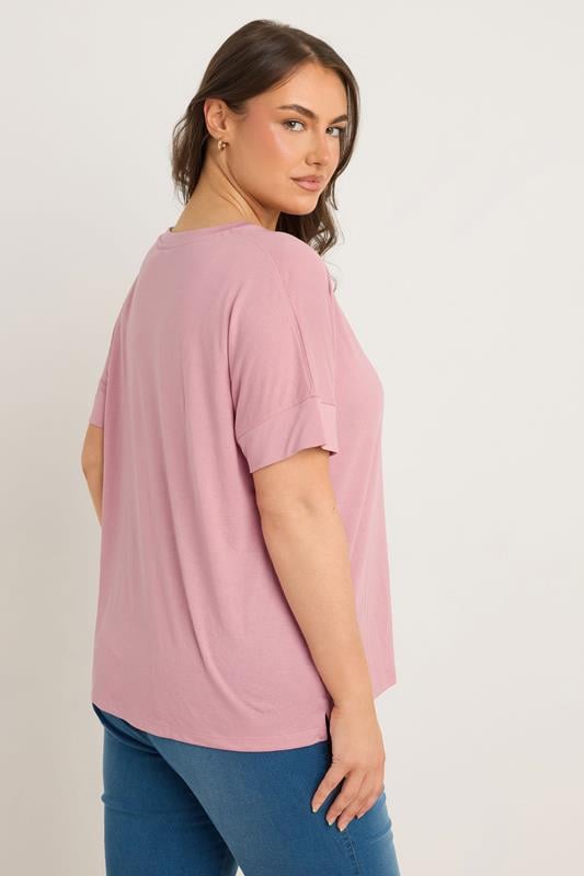 Evans EVANS Curve Rose Pink V-Neck Modal Rich T-Shirt
