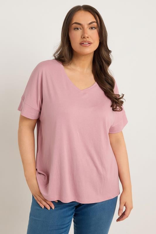evans EVANS Curve Rose Pink V-Neck Modal Rich T-Shirt