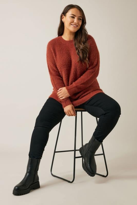 Evans EVANS Curve Rust Orange Fluffy Knitted Jumper