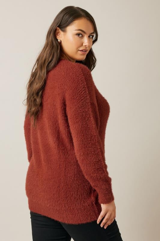 Evans EVANS Curve Rust Orange Fluffy Knitted Jumper