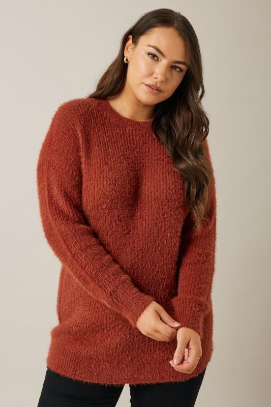 Evans EVANS Curve Rust Orange Fluffy Knitted Jumper