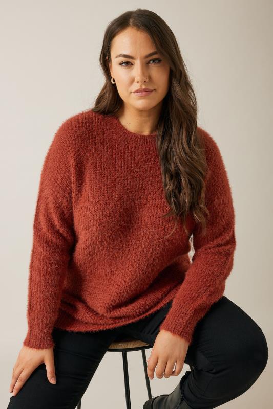 evans EVANS Curve Rust Orange Fluffy Knitted Jumper