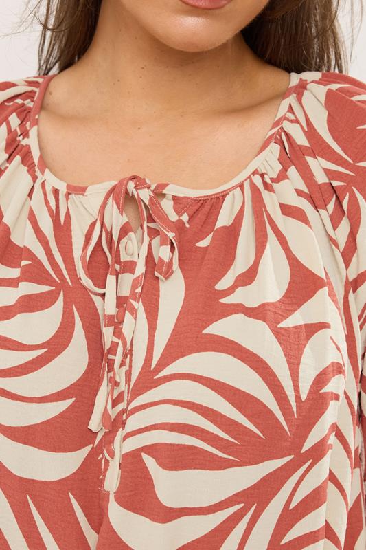 Evans EVANS Curve Rust Orange Leaf Print Tie Neck Dress