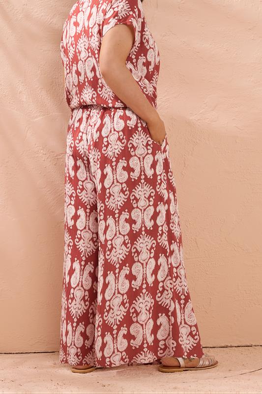 Evans EVANS Curve Rust Orange Paisley Crinkle Wide Leg Trousers