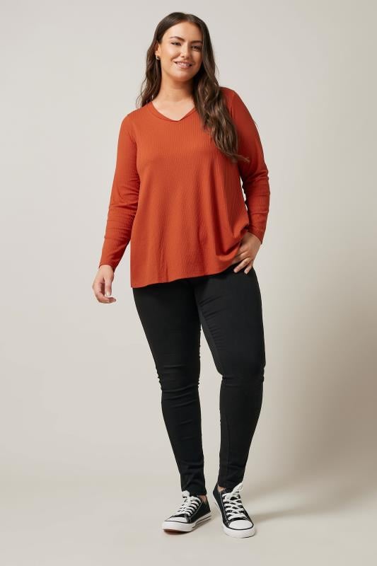 Evans EVANS Curve Rust Orange Premium Ribbed Modal Blend Swing Top