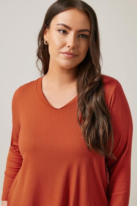 Evans EVANS Curve Rust Orange Premium Ribbed Modal Blend Swing Top