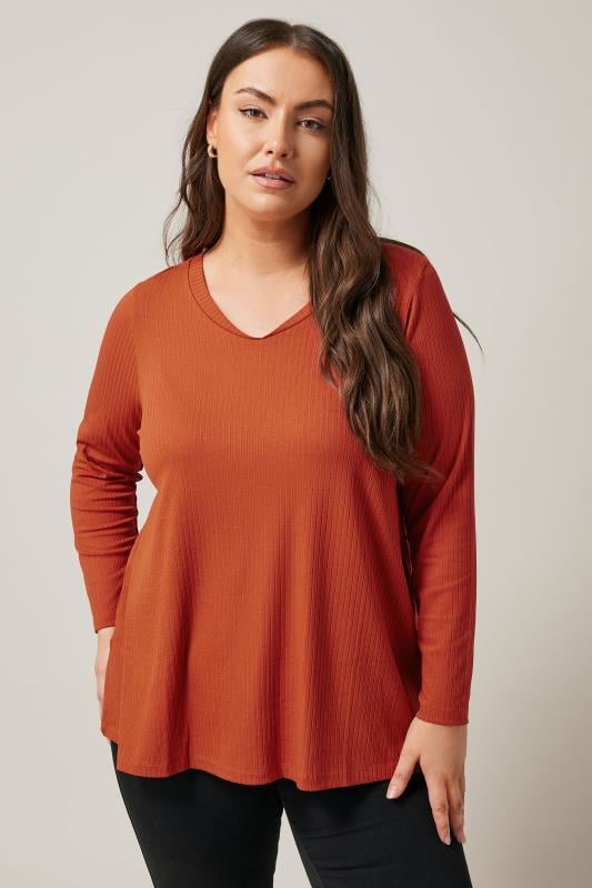 evans EVANS Curve Rust Orange Premium Ribbed Modal Blend Swing Top