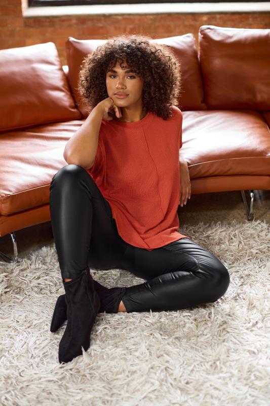 Evans EVANS Curve Rust Orange Seam Front Jersey Crepe Top