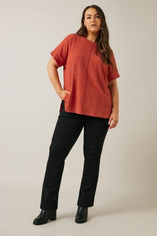 Evans EVANS Curve Rust Orange Seam Front Jersey Crepe Top