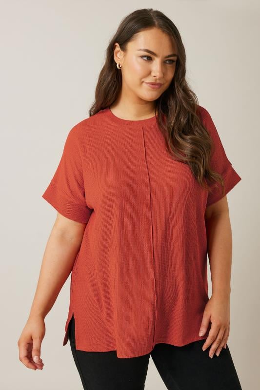 evans EVANS Curve Rust Orange Seam Front Jersey Crepe Top
