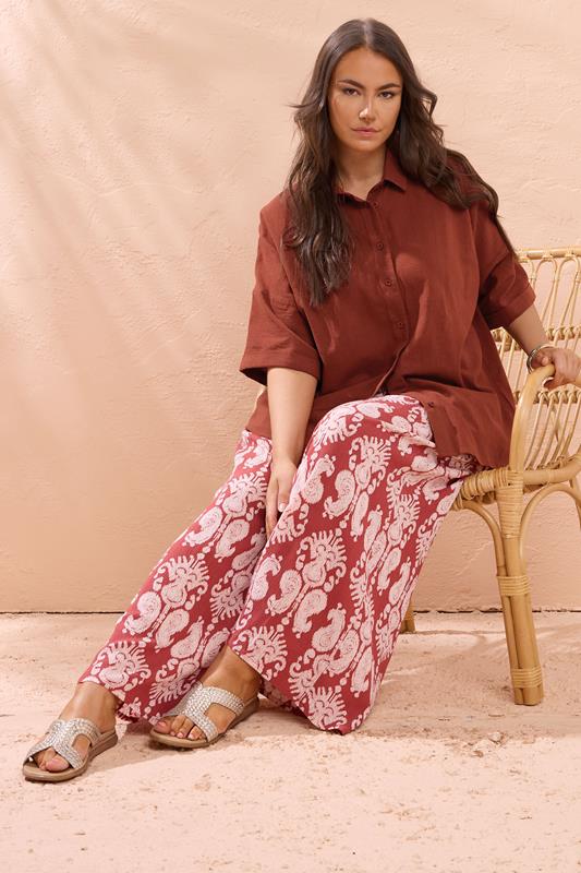 Evans EVANS Curve Rust Orange Short Sleeve Cotton Shirt