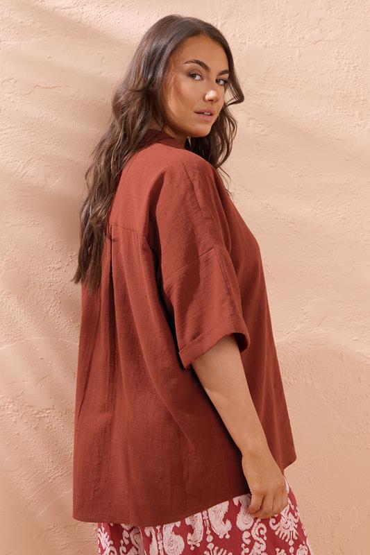 Evans EVANS Curve Rust Orange Short Sleeve Cotton Shirt