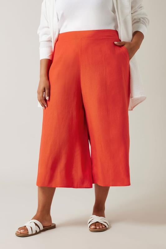 evans EVANS Curve Rust Orange Wide Leg Linen Culottes