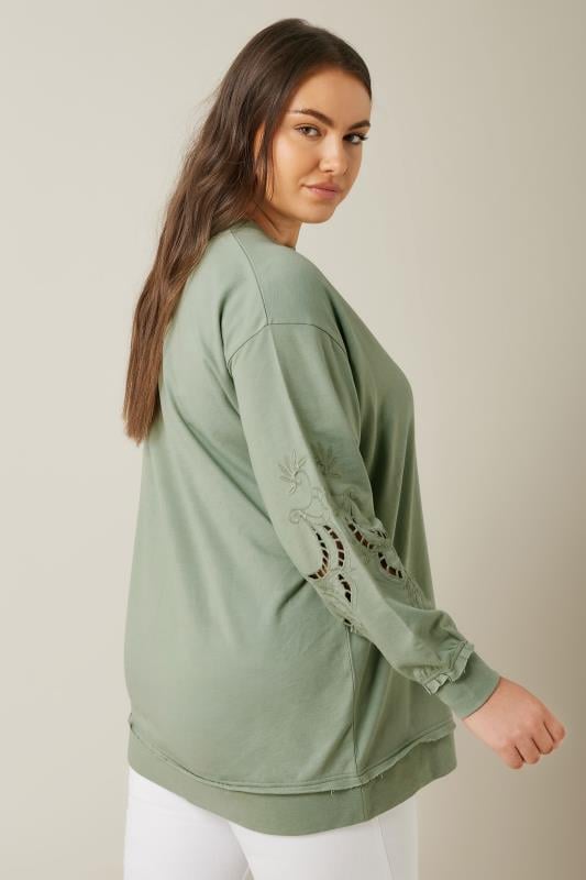 Evans EVANS Curve Sage Green Cutwork Crew Neck Sweatshirt
