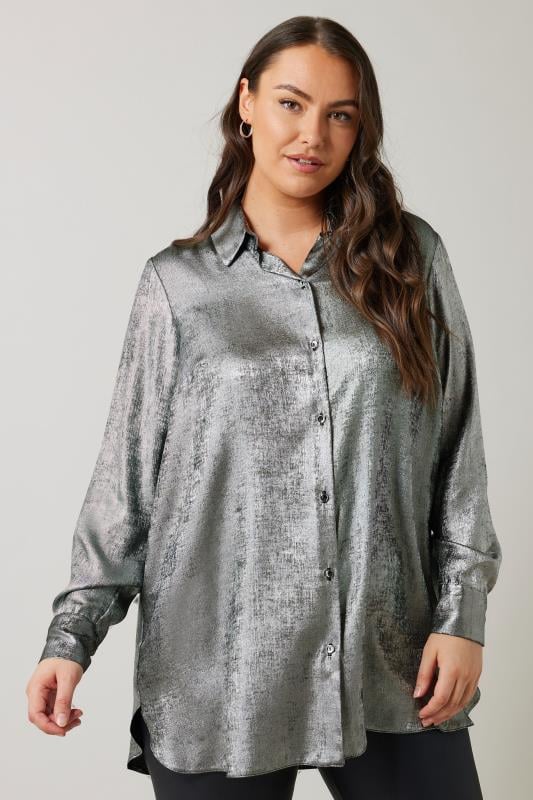 Evans EVANS Curve Silver Metallic Long Sleeve Shirt