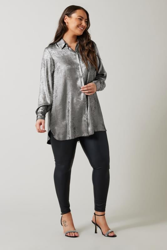 Evans EVANS Curve Silver Metallic Long Sleeve Shirt