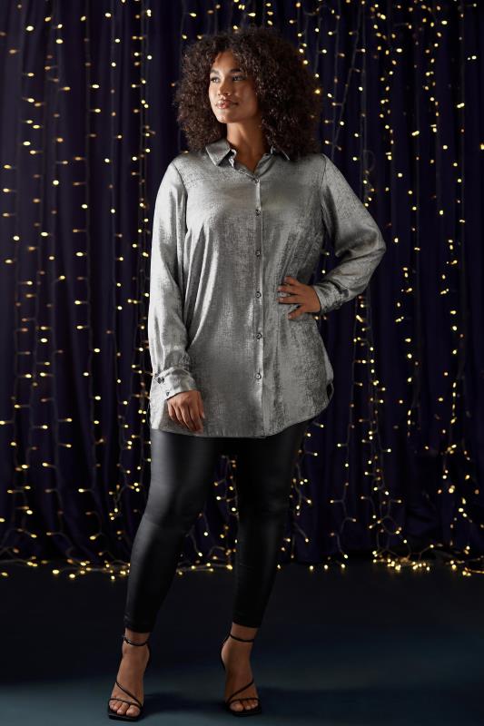 evans EVANS Curve Silver Metallic Long Sleeve Shirt