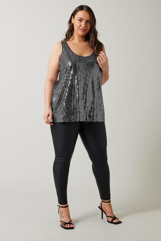 Evans EVANS Curve Silver Sequin Embellished Vest Top