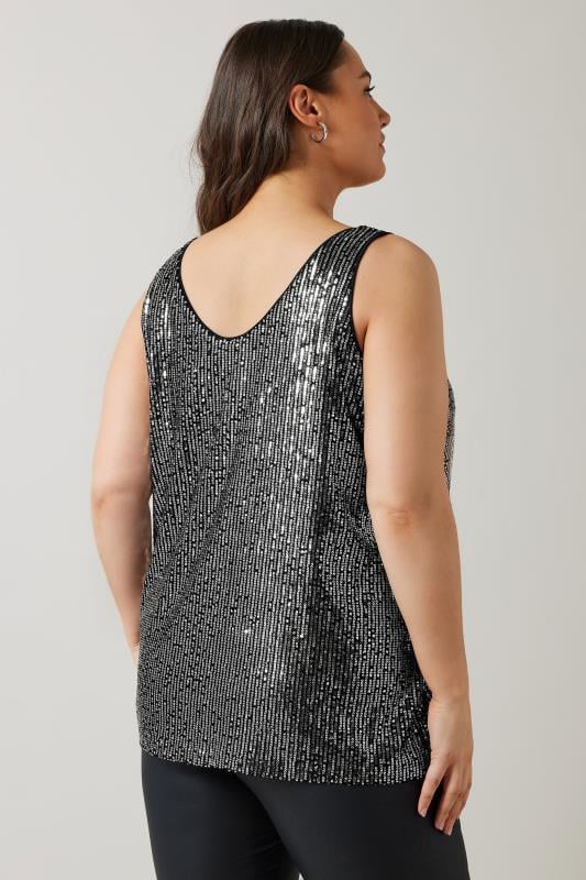 Evans EVANS Curve Silver Sequin Embellished Vest Top