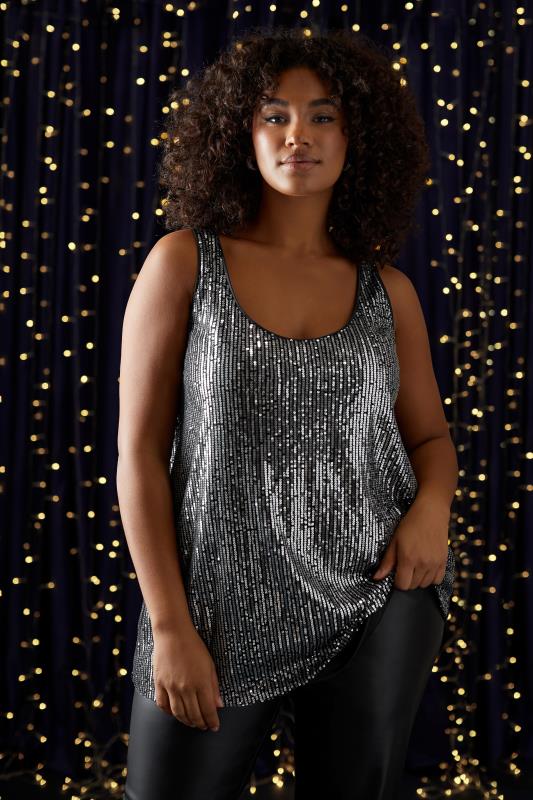 evans EVANS Curve Silver Sequin Embellished Vest Top