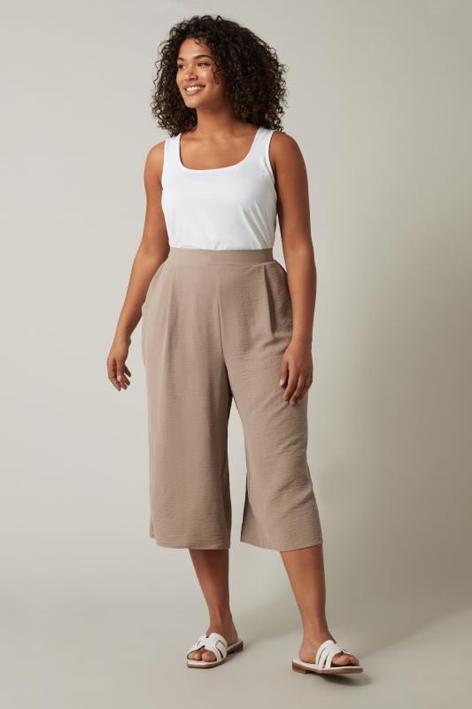 evans EVANS Curve Taupe Brown Cropped Pocket Culottes