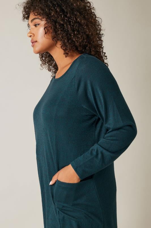 Evans EVANS Curve Teal Blue Pocket Front Longline Top