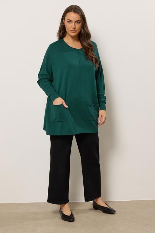 Evans EVANS Curve Teal Green Soft Touch Front Seam Jumper