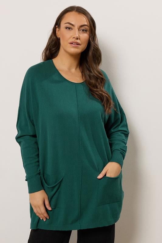 evans EVANS Curve Teal Green Soft Touch Front Seam Jumper