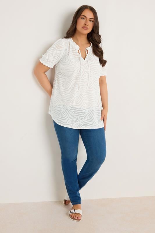 Evans EVANS Curve White Burnout Print Tie Neck Blouse