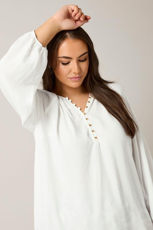 Evans EVANS Curve White Button Front Long Sleeve Blouse