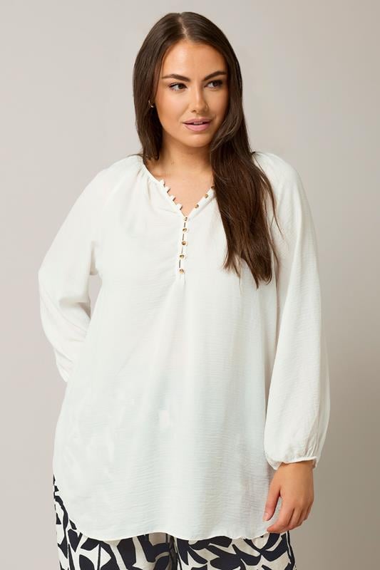 evans EVANS Curve White Button Front Long Sleeve Blouse