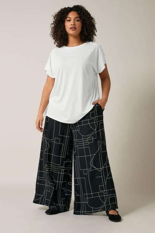 Evans EVANS Curve White Crochet Shoulder Modal Rich T-Shirt