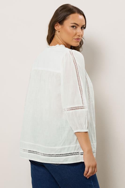 Evans EVANS Curve White Crochet Trim Tie Neck Blouse