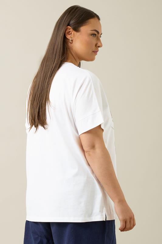 Evans EVANS Curve White Floral Chain Detail Cotton T-Shirt