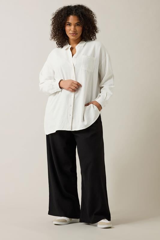 Evans EVANS Curve White Long Sleeve Premium Linen Shirt