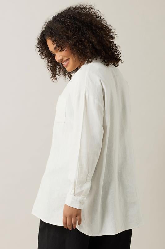 Evans EVANS Curve White Long Sleeve Premium Linen Shirt