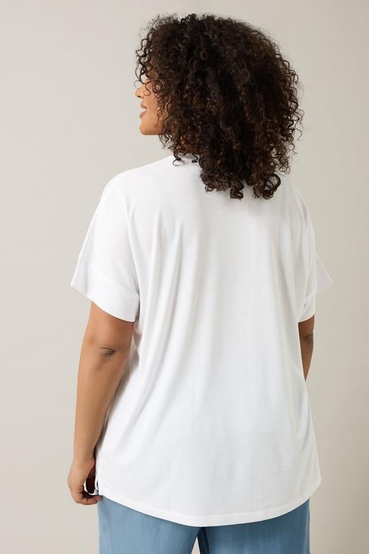 Evans EVANS Curve White Metallic Floral Print Modal Rich T-Shirt