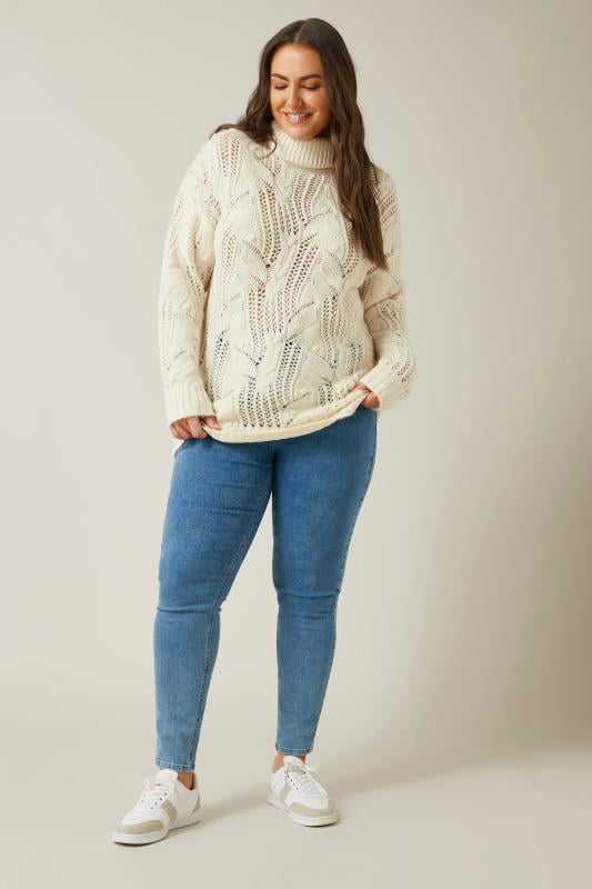 Evans EVANS Curve White Roll Neck Stitch Detailing Knitted Jumper