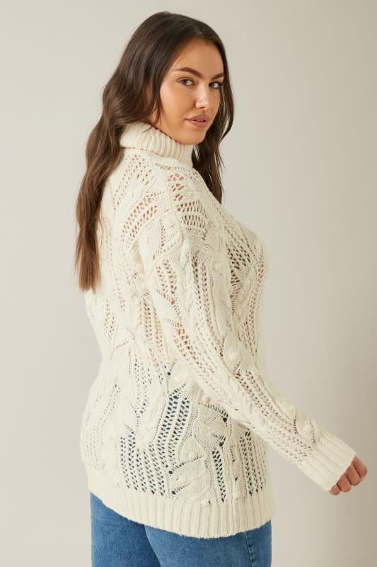 Evans EVANS Curve White Roll Neck Stitch Detailing Knitted Jumper