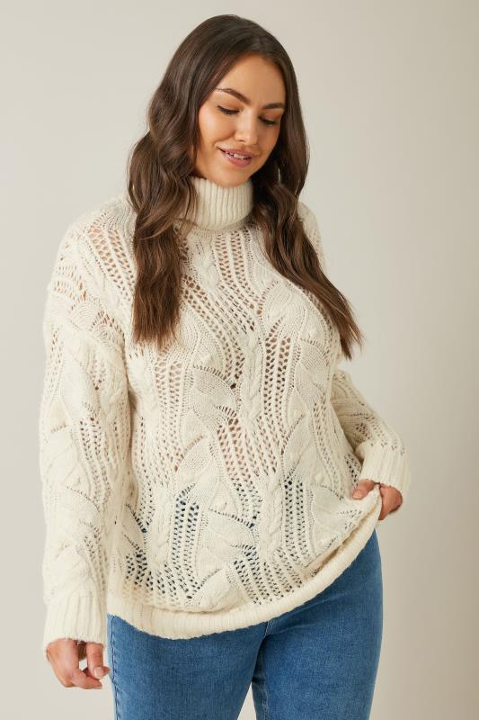 evans EVANS Curve White Roll Neck Stitch Detailing Knitted Jumper
